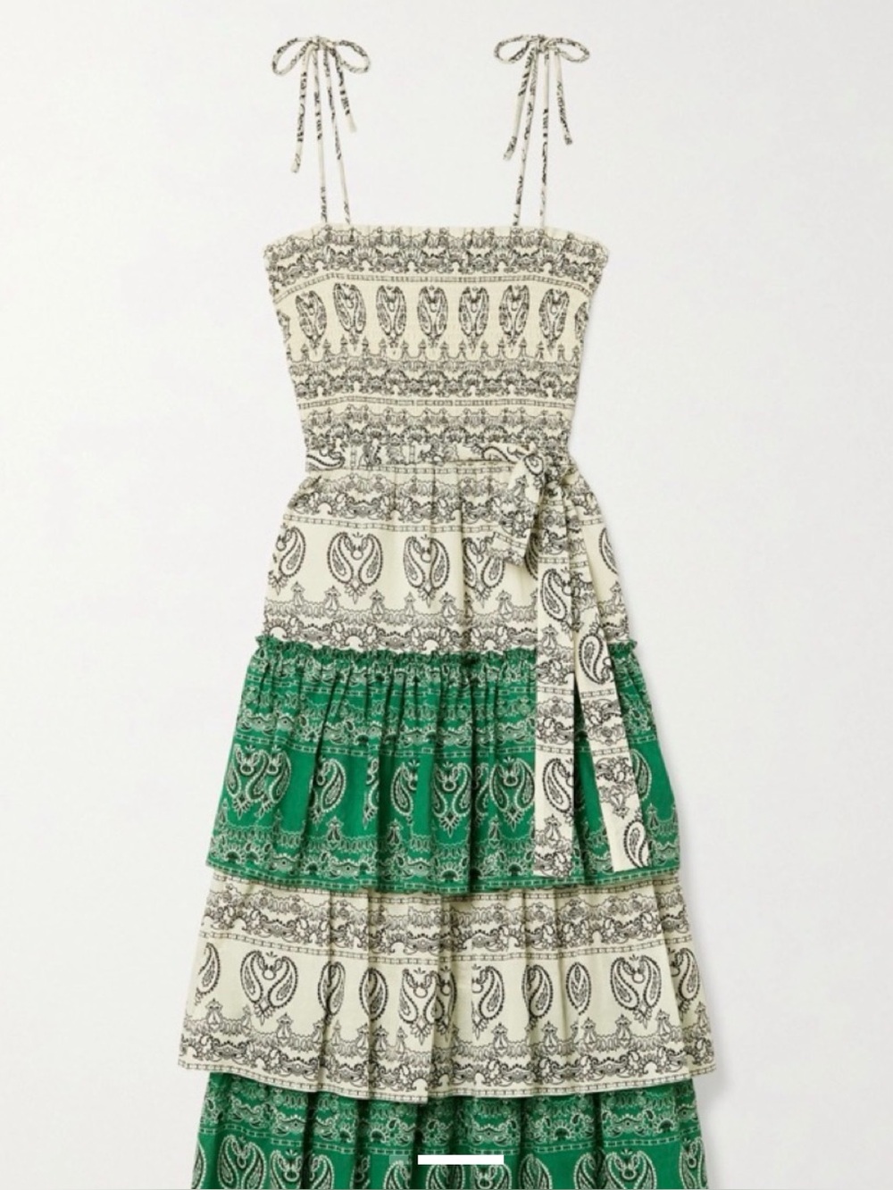 Tory Burch Green and Cream Paisley Tiered Midi Dress - Picture 2 of 5